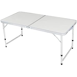 REQUISITE NEEDS Folding Camping Table with Adjustable Height, 4ft Aluminium Foldable Portable Picnic Table for Outdoor…