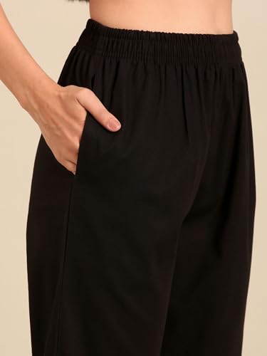 Image of TWIN BIRDS Women Cotton Straight Fit Pants | Ethnic Casual Daily Trousers