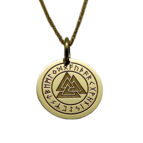 Collier Valknut LKBEADS anti-ternissement en argent sterling plaqué or avec chaîne 45 cm
