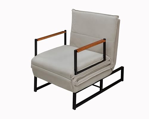 Poltrona Moderna Versati Estofada Descanso do Papai Conforto Premium Reclinável Puff Vira Cama Solteiro Luxo Puff Retrátil Macia Extensão Sala E Quarto Pés Em Aço Escritorio (Bege)