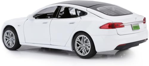 Image of WORSHIPER Tesla Model 66063 1:32 Scale Alloy Diecast Model Metal Pull-Back Car with Sound Light and Opening Doors: A Kids' Toy Vehicle Gift (1:32 Tesla - White)