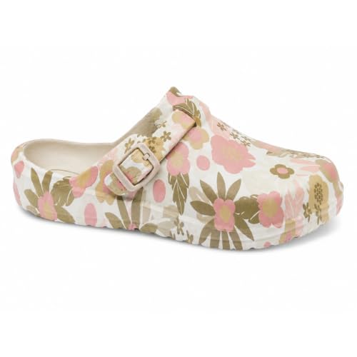 BEPPI Zuecos Comfort de la Marca Pasear y Ocio Comodidad en Cualquier Ocasión Hospital Hogar Cocina e Jardín (Beige con Hojas, Sistema Tallas Calzado EU, Adulto, Mujer, Números, Mediano, 39)