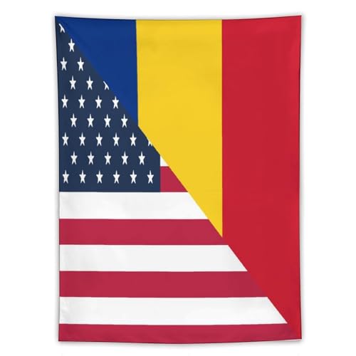 Tapiz vertical con banderas de EE. UU. y Rumanía para colgar en el dormitorio