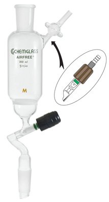 Chemglass AF-0542-22 Series AF-0542 Filter Funnel, Airfree, Schlenk, Valve On Side Arm, 30 mm OD Medium Frit, 14/20 Outer Joint Size, 60 mL Capacity