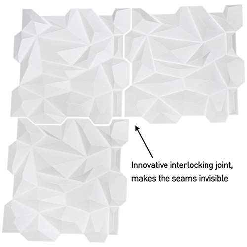 Image of Art3d PVC 3D Diamond Wall Panel Jagged Matching-Matt White, for Residential and Commercial Interior Decor