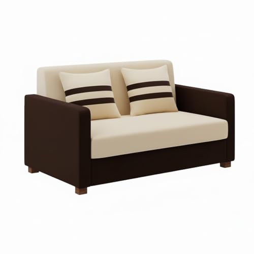 Image of FURNY Lifestylio 2 Seater Fabric Sofa Set (Cream-Dark Brown) Premium Velvet Finish | Ideal for Living Rooms, Offices