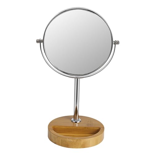 Espejo de maquillaje doble cara con base de bambú y rotación 360° miniatura 1