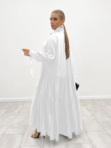Image of Women's Long Sleeve Maxi Shirt Dress Elegant Button Down Loose Swing Party Dress