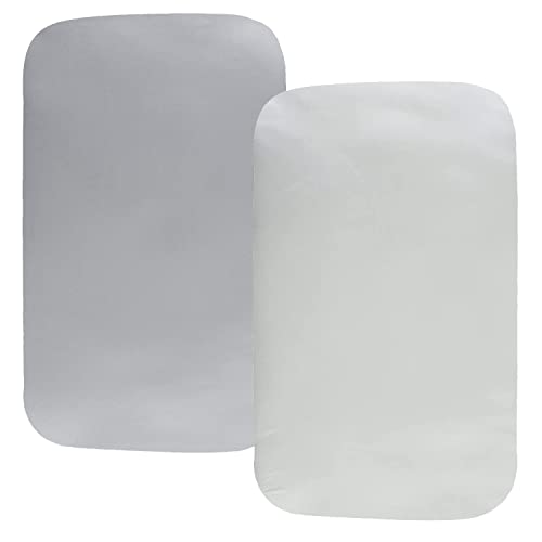 Image of Satin Bassinet Sheet 2 Pack Ultra Soft Silk Compatible with Mika Micky Bedside Sleeper Fits Perfectly on 19 x 32 Inch Bed Side Sleeper Mattress Pad Protect for Baby Hair and Skin Grey White