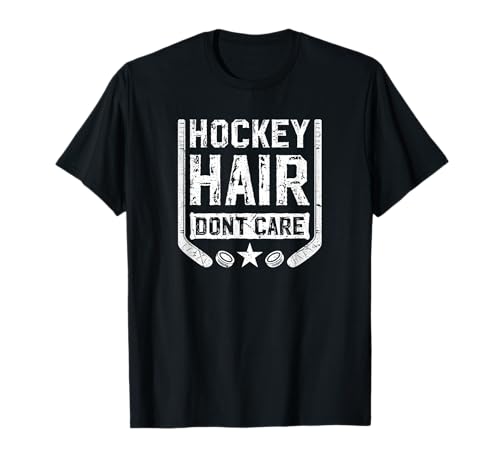 Hockey Hair Don't Care Lustiges Eishockey T-Shirt