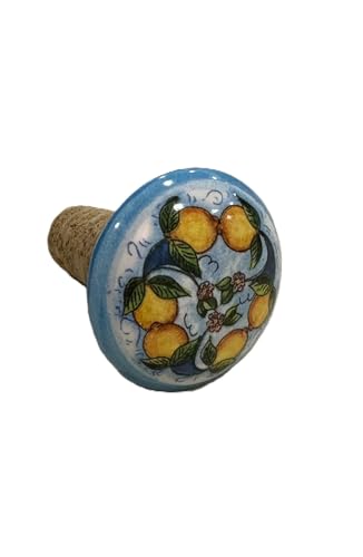 Tappo per Vino e Champagne in Ceramica Artigianale - Decorato a Mano con Limoni o Maioliche - Tappo in Sughero Naturale per Bottiglie - Regalo Gourmet (1, Limoni (casuale))