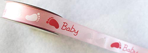 CaPiSo 10m Baby Geschenkband 15mm Babyfüße Schleifenband Kleinkind Satinband Schrift Geburt Taufe Geburtstag Windeltorte (Rosa)