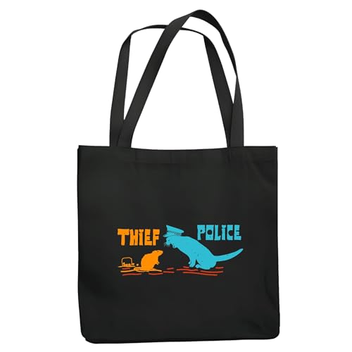 Unique PoliceThemed Gifts for Kids Rat and Thief Figures for Kids of All Ages Navy Black Multicolor Canvas Tote Bag