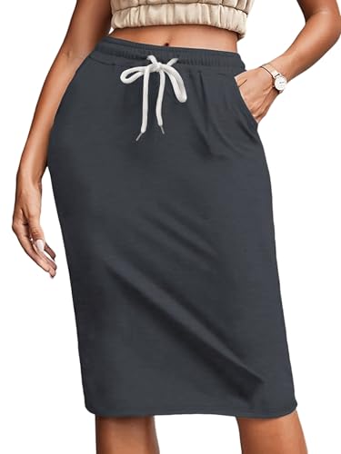 EARKOHA 2025 Skirts for Women Women's Casual Solid Color Drawstring Waist Bodycon Skirt Dark Grey XL