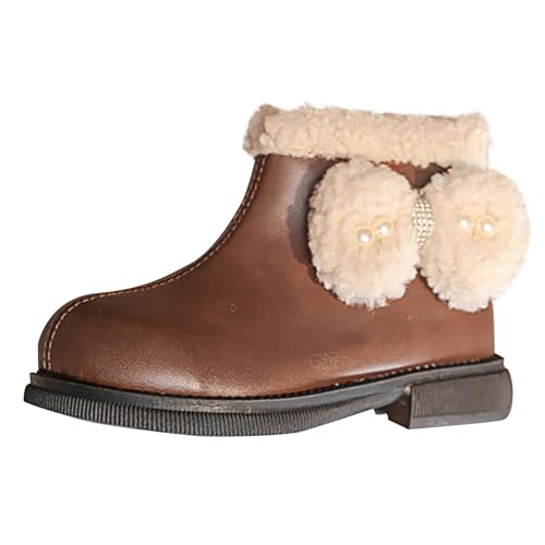 Girls Winter C𝐨wgirl Ankle Boots with Fleece Lining Big Kids Side Bow Comfortable Softy Chunky Low Heel Booties