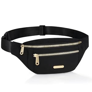 Wokeyde black fanny Pack for Women, womens belt bag, fanny pack for men crossbody, Water Repellent Waist packs, foldie Crossbody Bag with Adjustable Strap for Workout Running Hiking Cycling (Black).