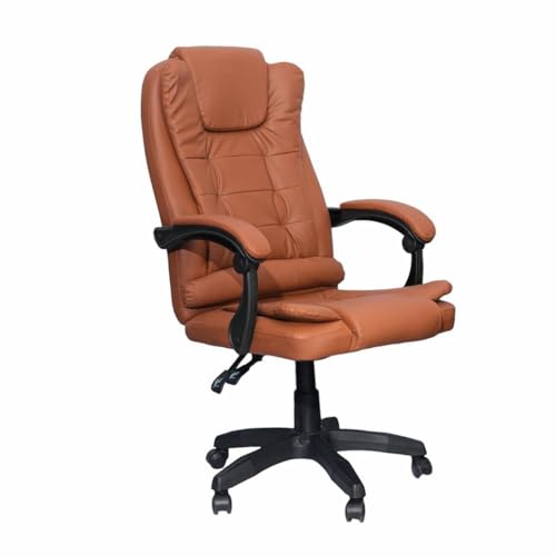 DASCK Sillón de Oficina Reclinable – Cuero Sintético Marrón, Altura Ajustable, Base Giratoria y Apoyabrazos Acolchados – Silla de Dirección Ergonómica