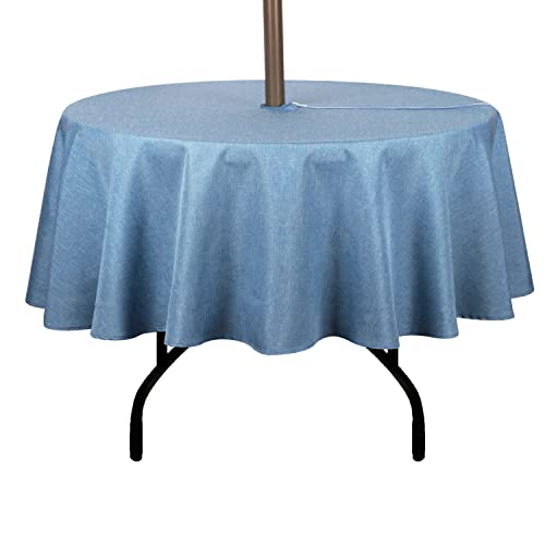 youngseahome Outdoor Tablecloth Wrinkle-Free Stain Resistant Waterproof Polyester Fabric Table Cover with Zipper Umbrella Hole for Picnic/Party/Dinner/Patio Garden(60inch Round,Zippered,Water Blue)