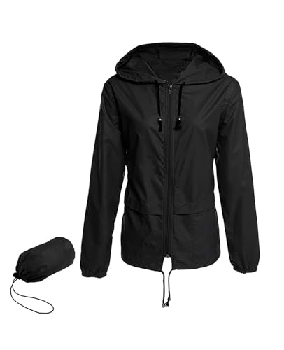 Zando Lightweight Rain Jacket Women Waterproof with Hood Raincoats for Women with Hood Rain Coat for Women Waterproof Women's Raincoats Windbreaker Women Packable Rain Jackets Anorak Jacket Black S