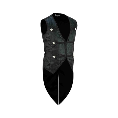 Men's Black Vest Waistcoat Tailcoat Black Brocade Damask Gothic Steampunk Victorian/Tail Coat2