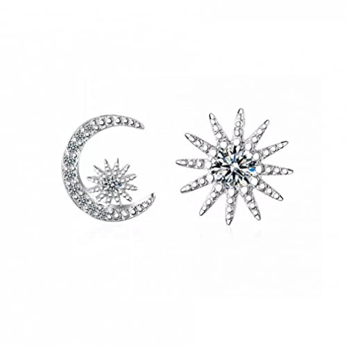 Boucles d'oreilles soleil et lune en argent sterling 925 avec cristaux scintillants