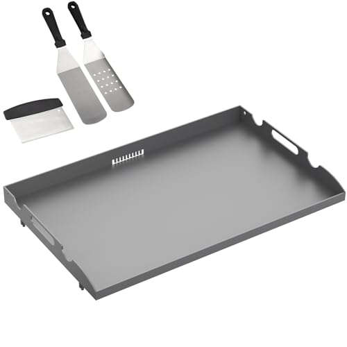28 Inch Griddle Top for Blackstone with Spatula Set Flat Top Griddle Replacement Part for Blackstone 2 Burner 1517 1853 1605 with Rear Grease System Powder Coated Steel Healthy Non-Toxic Durable