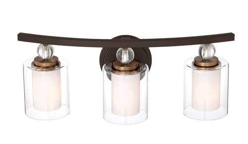 Image of Minka Lavery 3073-416 Studio 5 Vanity Bath Light, 3-Light, 300 Total Watts, 24-in H x 9-in W, Painted Bronze with Natural Brushed Brass