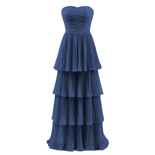 Bridesmaid Dresses Ruffle Strapless Wedding Guest Dress Tiered Chiffon Prom Maxi Formal Evening Gowns