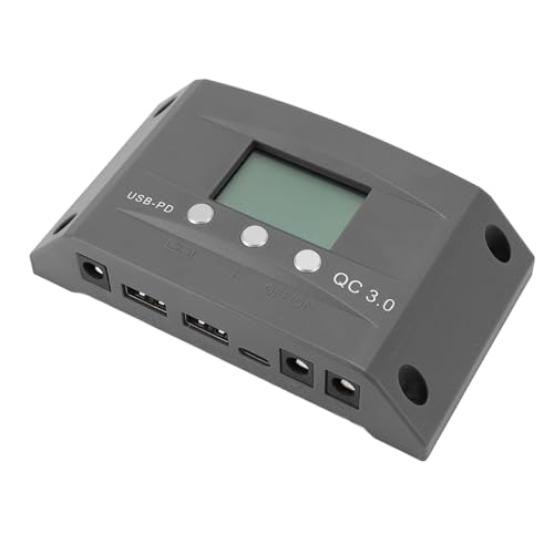 Fdit Controlador de Carga Solar MPPT de 12/24V, Regulador LED LCD con Puerto CC Avanzado para Acampar Al Aire Libre, Baterías de Iones de Litio, Material ABS (30A)