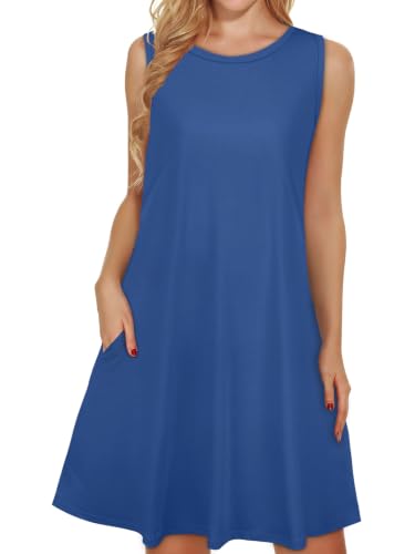 Image of elescat Women's Summer Dresses Casual Sleeveless Loose Sundress with Pocket
