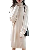 Ciovkis Women's Merino Wool Blend Oversized Sweater Dress 2025 Fall Winter Turtleneck Long Sleeve Knit Knee-Length Dress (Beige5004,M)