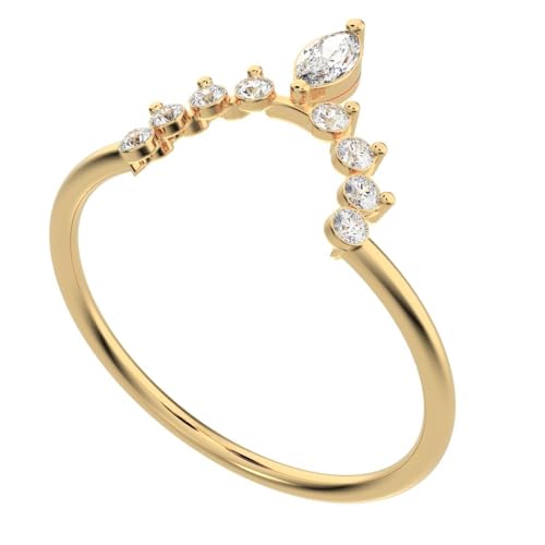 0.26 Ct Marquise Cut Diamond Dainty Minimalist Stackable Tiara Crown Chevron Eye Solid 14K Yellow Gold Everyday Wedding Band4
