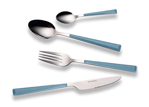 ECHTWERK Juego Basic con Mangos de plástico, Camping, Picnic, Cubiertos de Exterior, Acero Inoxidable 18/0, Azul Claro