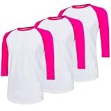 ILTEX Raglan T-Shirt 3/4 Sleeve Athletic Baseball Jersey Unisex 3 Pack (White/Hot Pink, Medium)
