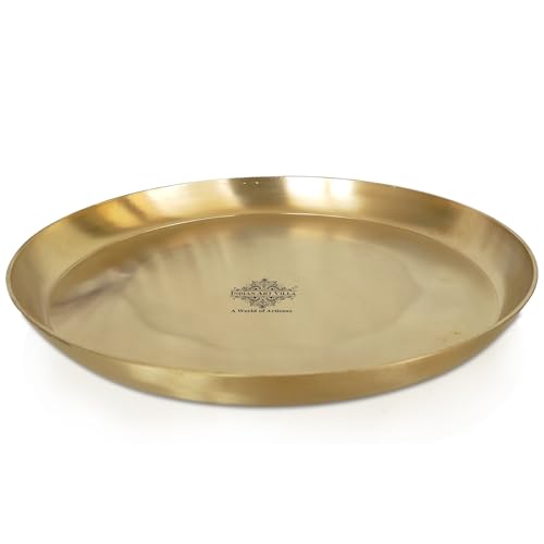 Image of INDIAN ART VILLA Handcrafted Brass Plate /Thali, Matte Finish, Ideal for Serving Food or Home Decor, Diameter - 11 inch