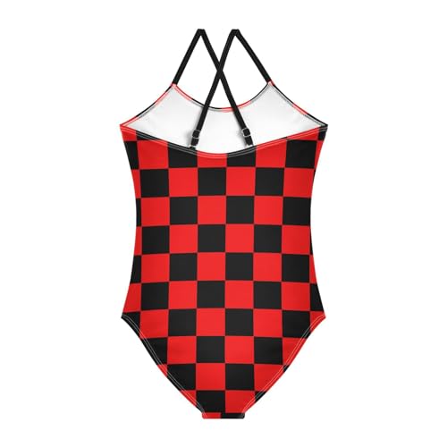 Image of Black and White Chess Girls One Piece Swimsuits Board Marble Tile Sport Halter Swimwear Beach Bathing Suit 3T