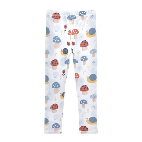 Girls' Athletic Leggings Ankle Length Yoga Dance Pants Kids Teen 4T Mushroom Snail Ladybug2