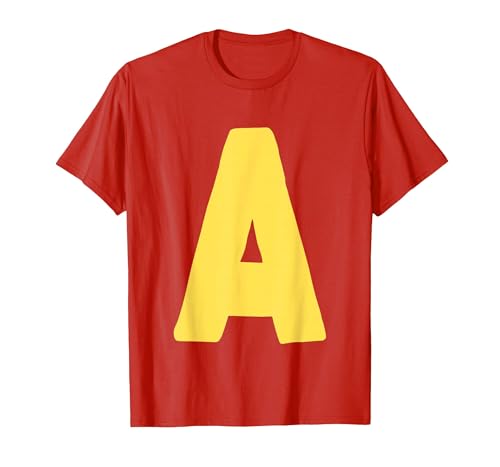 Letter A Large in Yellow T-Shirt Men Red Large