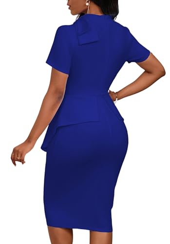 Image of PerZeal Women's Fashion Peplum Bodycon Short Sleeve Work Dresses Bow Club Ruffle Pencil Formal Cocktail Dress