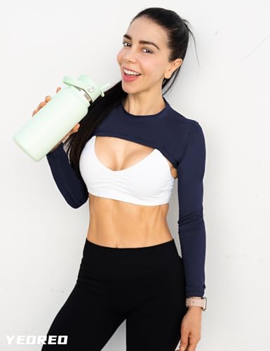 Image of YEOREO Women Crop Top Long Sleeve Bolero Open Front Workout Cropped Shirts Sports Shrug