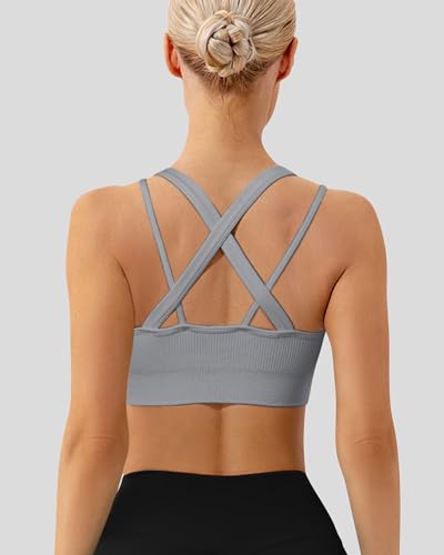 Image of WANAYOU High Support Sports Bras for Women Cross Back Workout Sports Bra | High Impact, No Bounce, Compression, Criss Cross Back, Gym, Athletic, Running, Removable Pads, Ribbed, Moisture Wicking