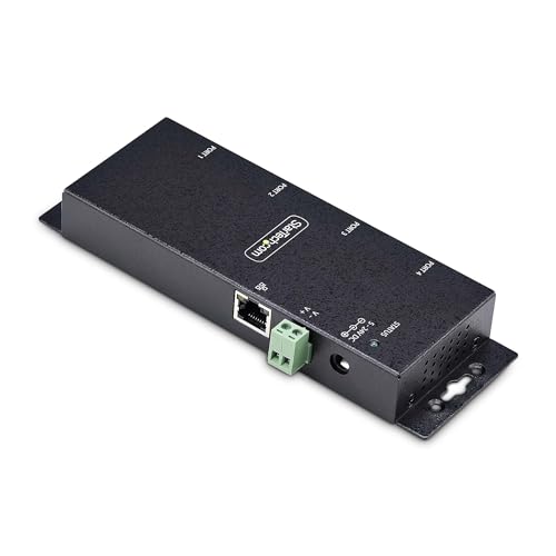 Image of StarTech.com 4-Port Serial to Ethernet Adapter, IP Serial Device Server for Remote RS232 Devices, Wall /DIN Rail, LAN to DB9, TAA