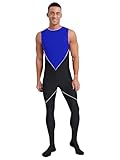 Agoky Herren Sport Body Ärmellos Rundhals Jumpsuit Slim Fit Unterhemd und lange Unterhose Strumpfhose Farbblock Bodysuit Ganzkörper Tanzbekleidung Blau XXL