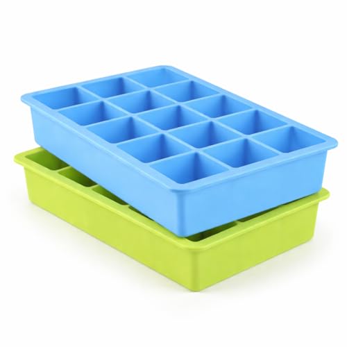 Image of Ice Cube Tray Flexible Multi-Compartment Freezer Tray Assorted Colours and Shapes (2 Pack 15 Each)