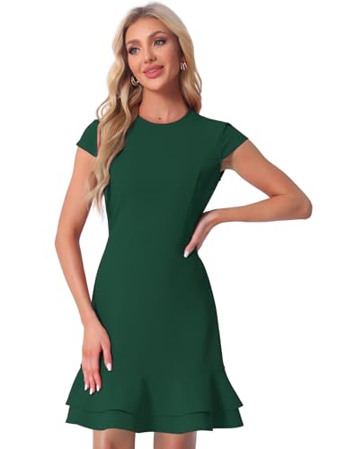 Image of Allegra K Women's Cap Sleeves Round Neck Tiered Ruffled Hem Above Knee Dress