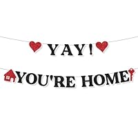 Yay! You're Home Banner, Glitter Welcome Back Banner Pre-Strung Homecoming Party Decoration for Military Return Family Reunion & Celebration