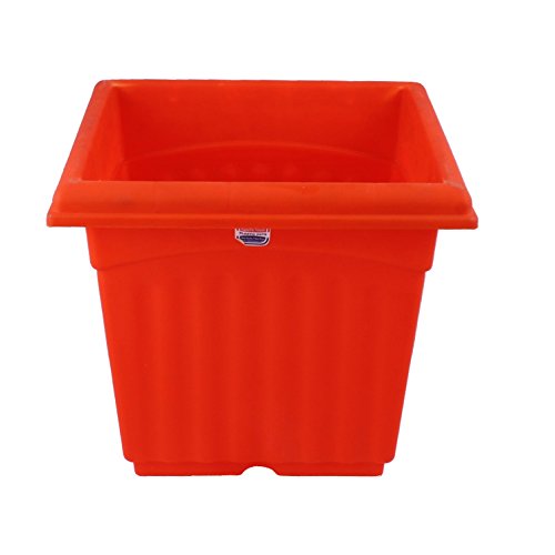 Image of Gardens Need Square Planter with Drip Tray Set (14-inch, Orange, Pack of 2 Sets)