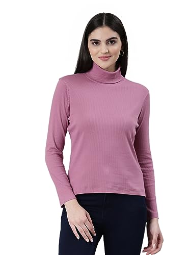 Image of TWIN BIRDS Women Cotton Turtle Neck Ribbed Tee | Full Sleeve Winter Top