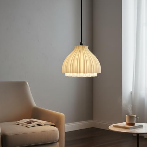 Image of Pendant Lamp 3D Printed for Home Decoration | Hanging Ceiling Light for Bedroom, Living Room, Dining Space | Stylish Modern Lamp for Ambient Lighting and Interior Design (White)