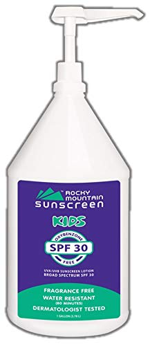Kids SPF 30 Rocky Mountain Sunscreen Lotion - Gallon with Pump (Bulk size, Refill) Oxybenzone and Gluten Free - Broad Spectrum, Water Resistant 80 min